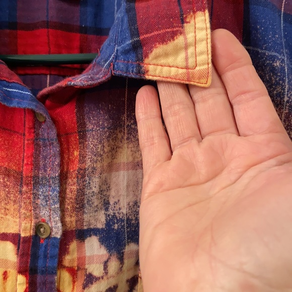 Bleach Splatter Merona Plaid Shirt Custom Up cycled Red Blue, WM SZ XXL Awesome - Picture 8 of 15